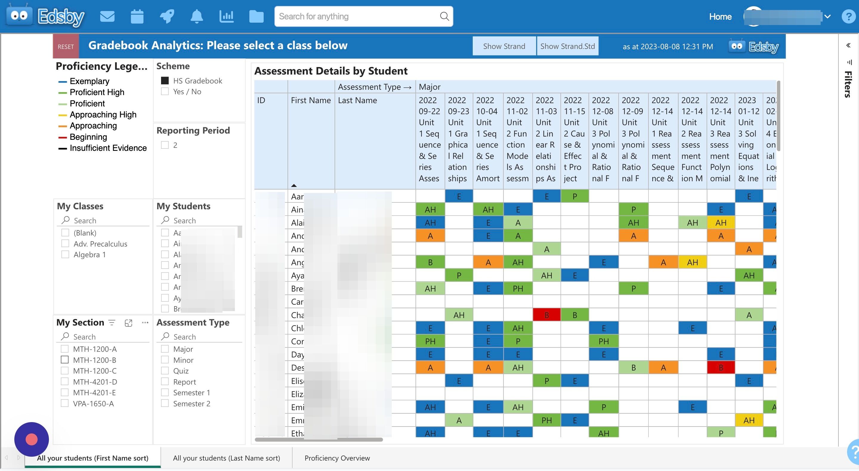 Screenshot of: Filter to one specific class