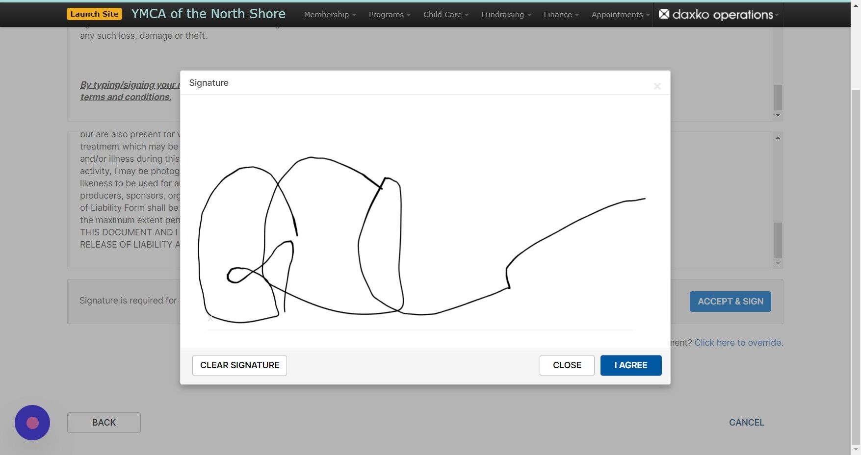 Screenshot of: Have the member sign and click 