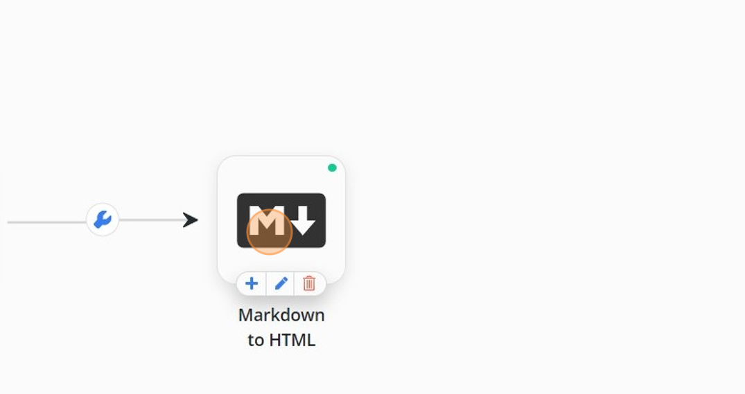 Screenshot of: Click on the 'Markdown to HTML' Node