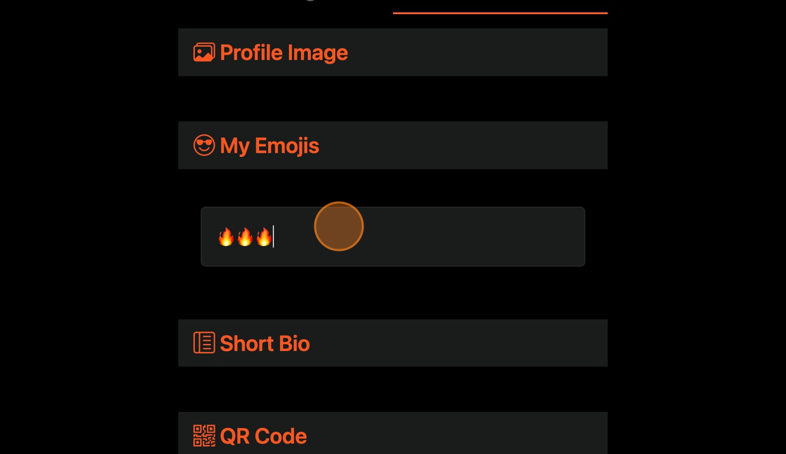 Screenshot of: Add your Emojis.  Your emojis will display on your profile page