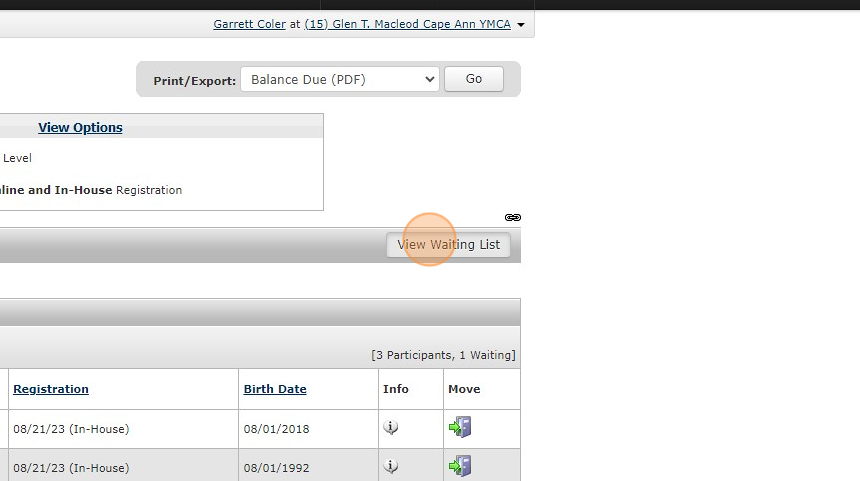 Screenshot of: Select View Waitlist (If there is one available)