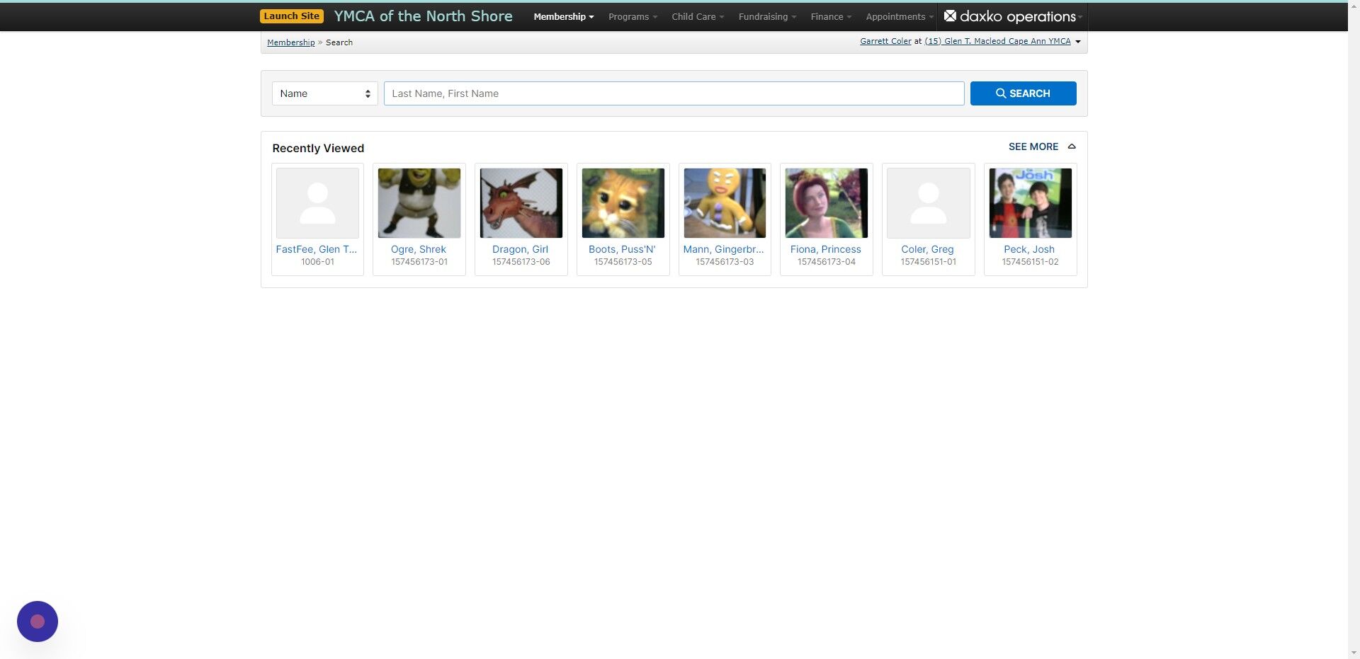Screenshot of: Click on the Membership Dropdown