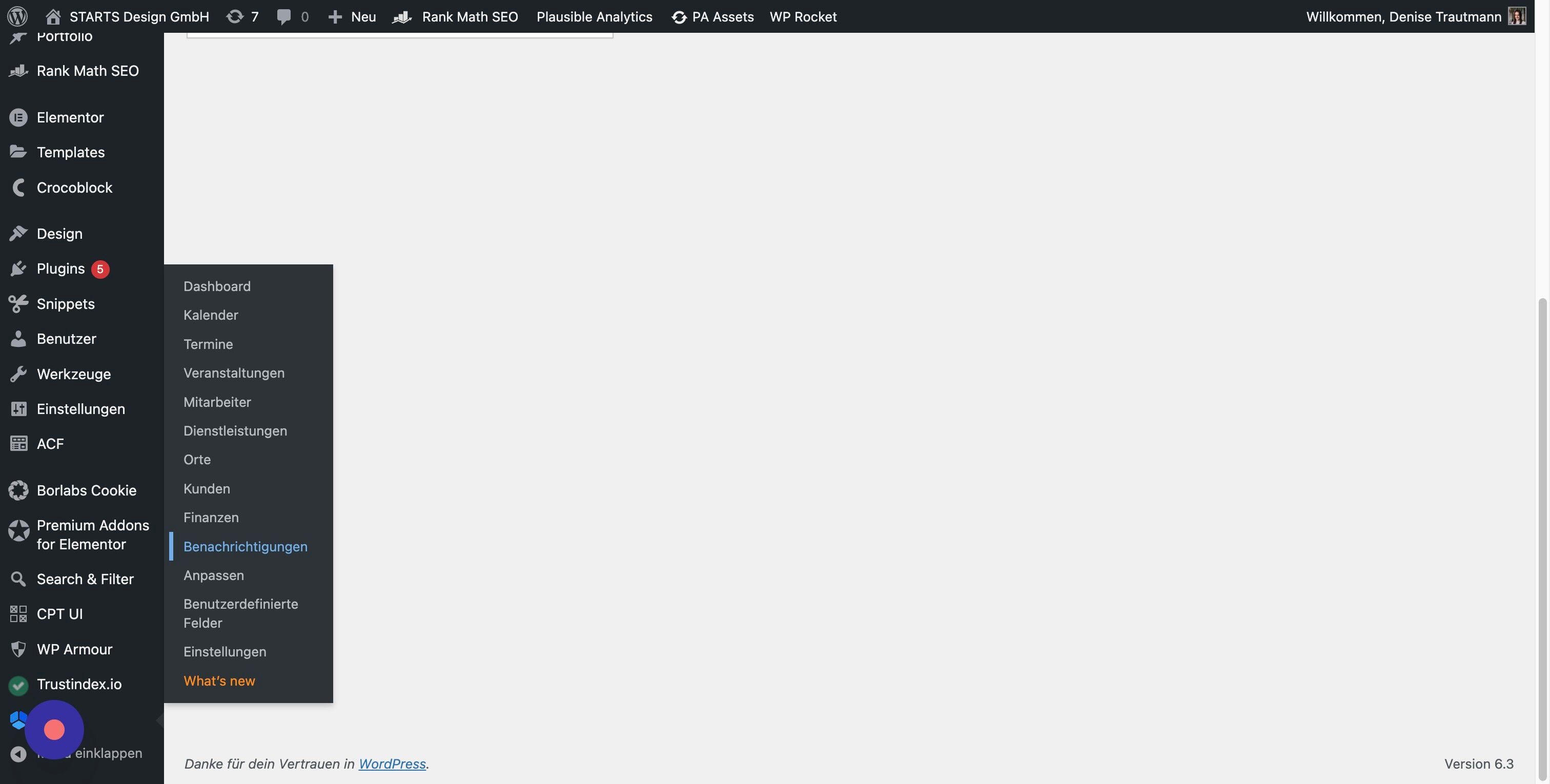 Screenshot of: Klicke im Menü links bei Amelia auf "Benachrichtigungen".