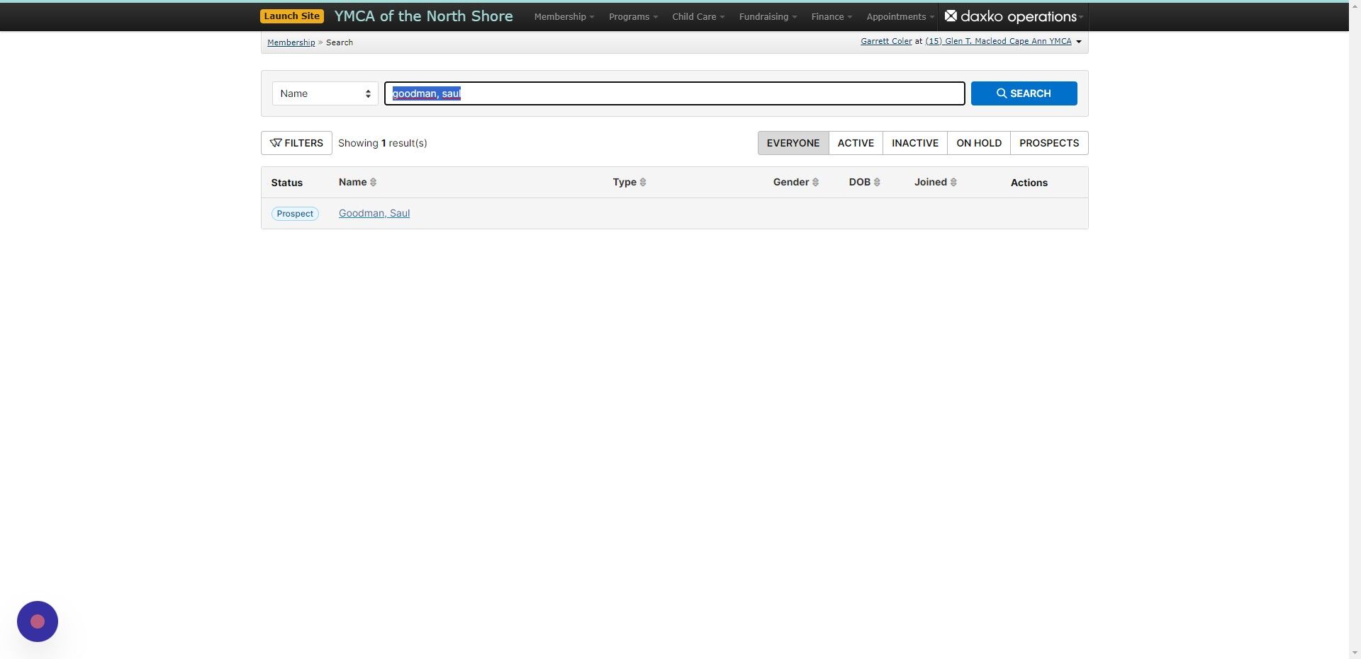 Screenshot of: Type in the name of the prospect