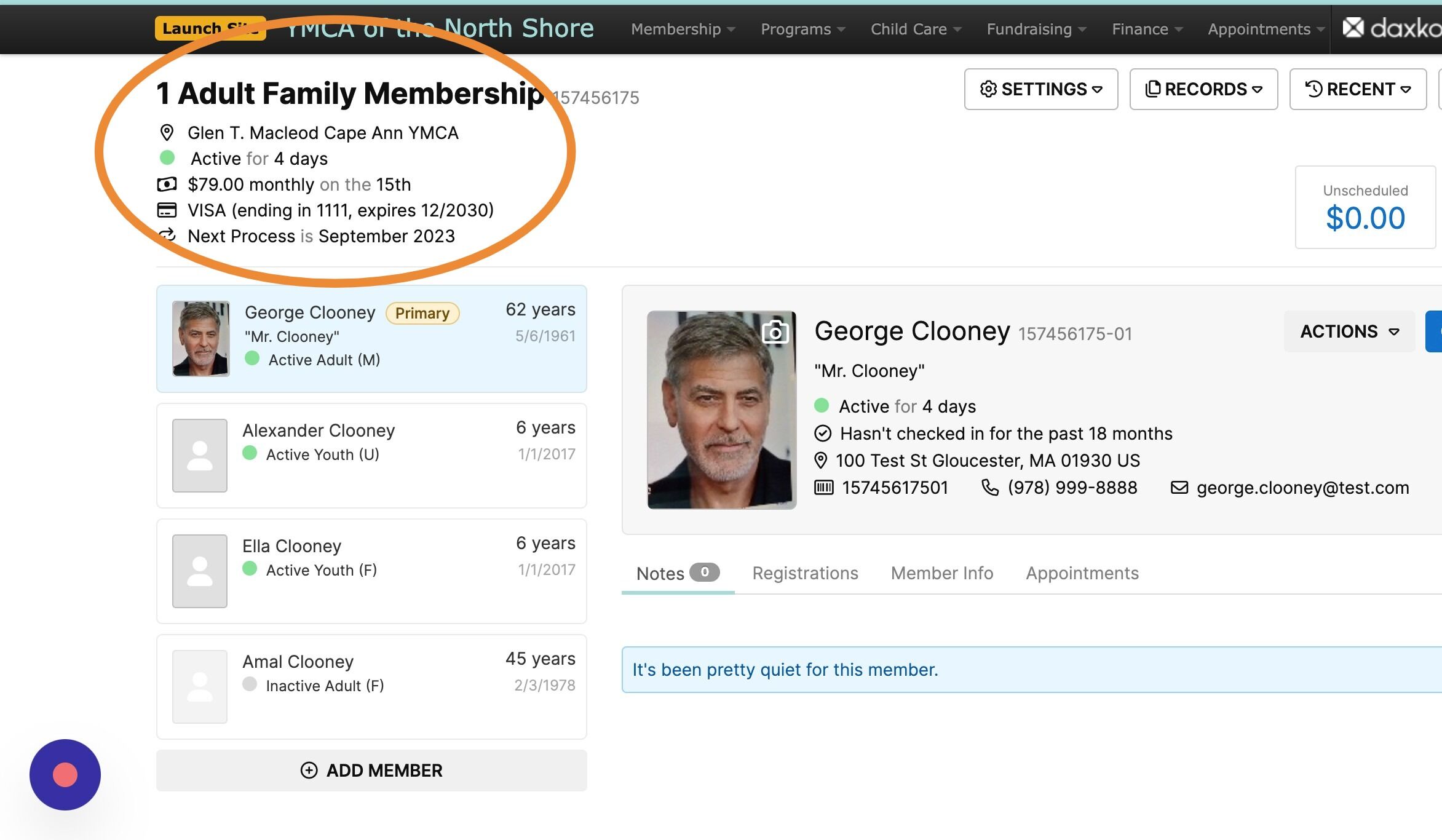 Screenshot of: Here you can see that the new Membership Type is shown, as well as the new monthly draft rate. As a reminder, we do not charge members for their upgrades or downgrades, the new fee will apply with the next billing cycle. The downgrade is now complete.
