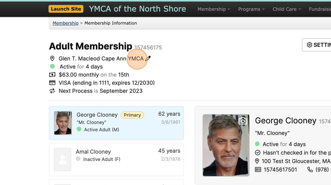 Screenshot of: Once all member units are added to the account, you may upgrade to the new membership package! Start by clicking the Edit pencil next to the YMCA branch, located under the Membership Type.