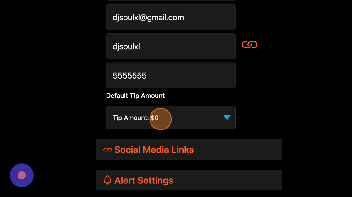 Screenshot of: Choose your default tip amount