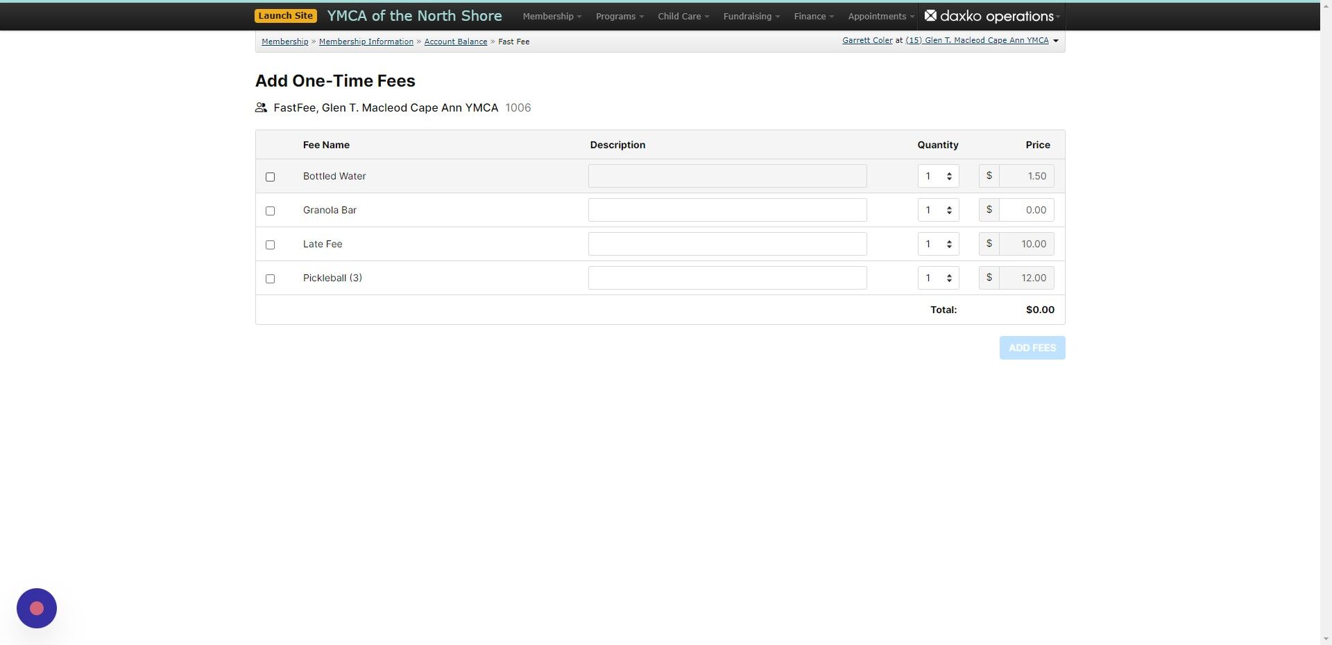 Screenshot of: Select the fee they are purchasing