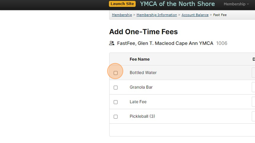 Screenshot of: Select the fee they are purchasing