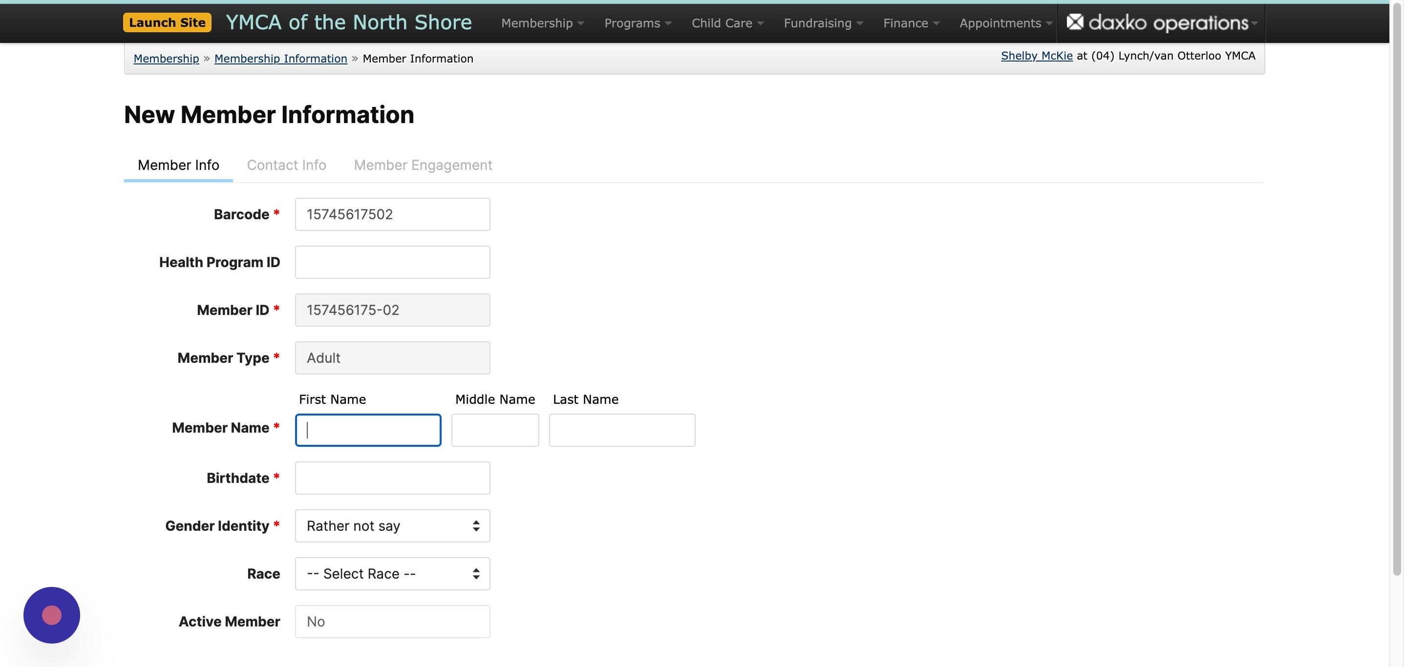 Screenshot of: Fill in all of the required information to add the new member.