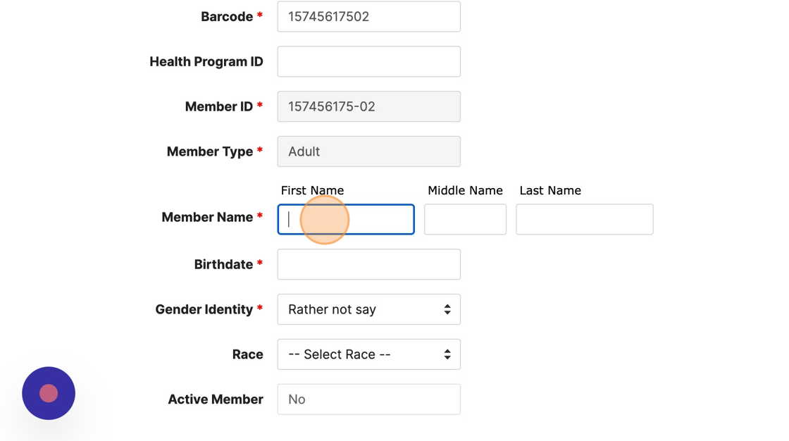 Screenshot of: Fill in all of the required information to add the new member.
