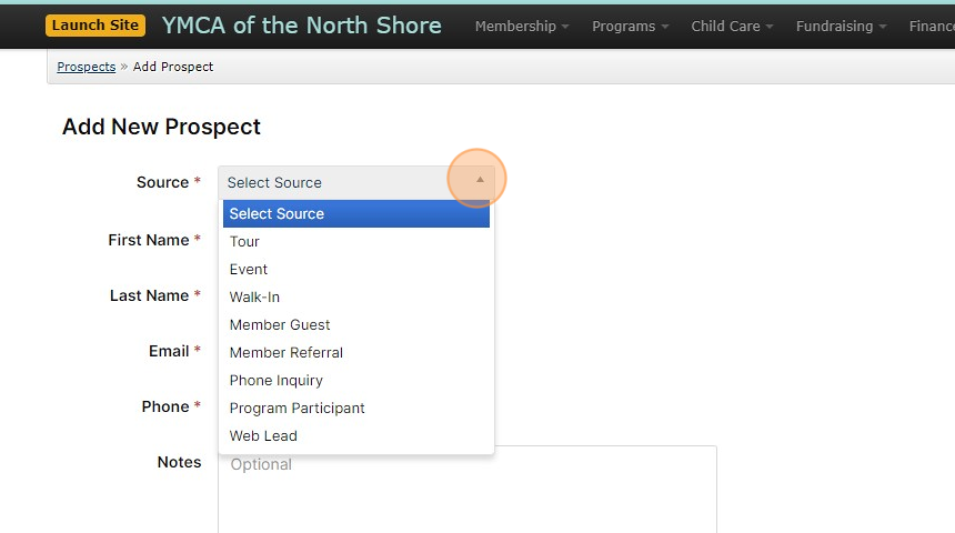 Screenshot of: Select the source type, for today we are selecting tour as this walk in got a tour with Ben!