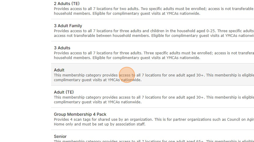 Screenshot of: Choose the membership package they would like to sign up for