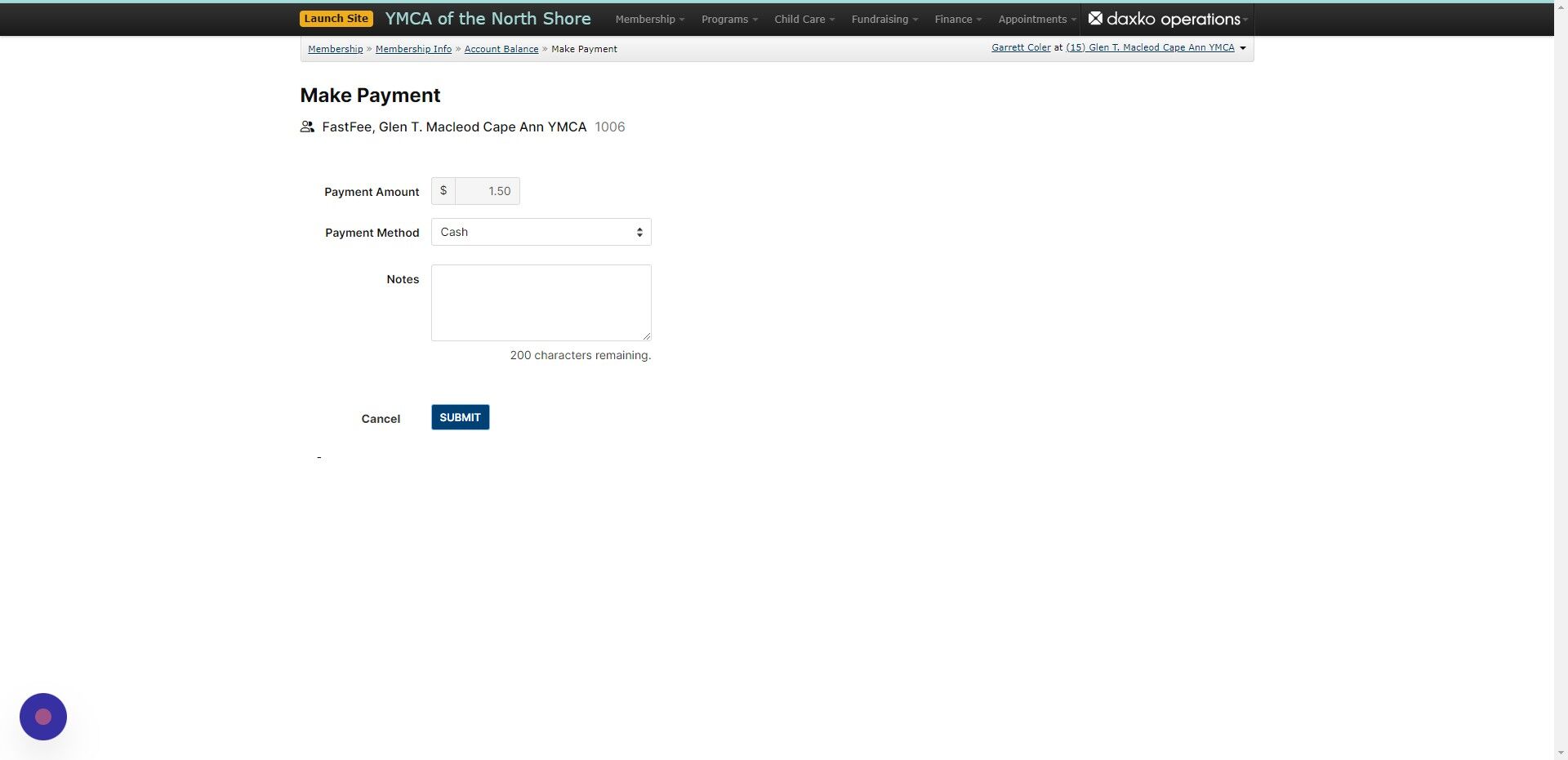 Screenshot of: Submit the fast fee payment