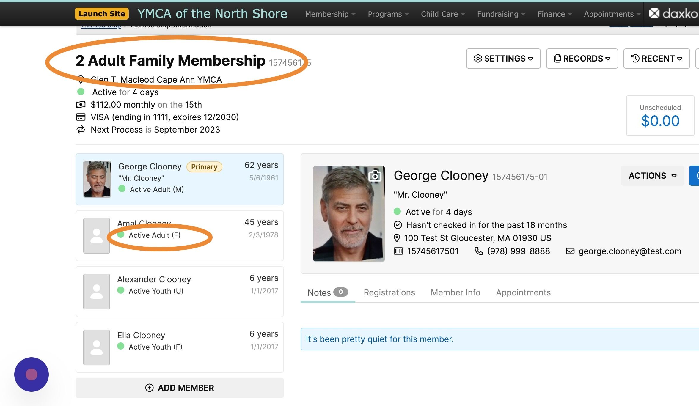 Screenshot of: See that the Membership Type has updated at the top of the Membership Information page and that the new member units are Active. To take new member photos and issue scan cards, refer to M2. Entering a Facility Member.