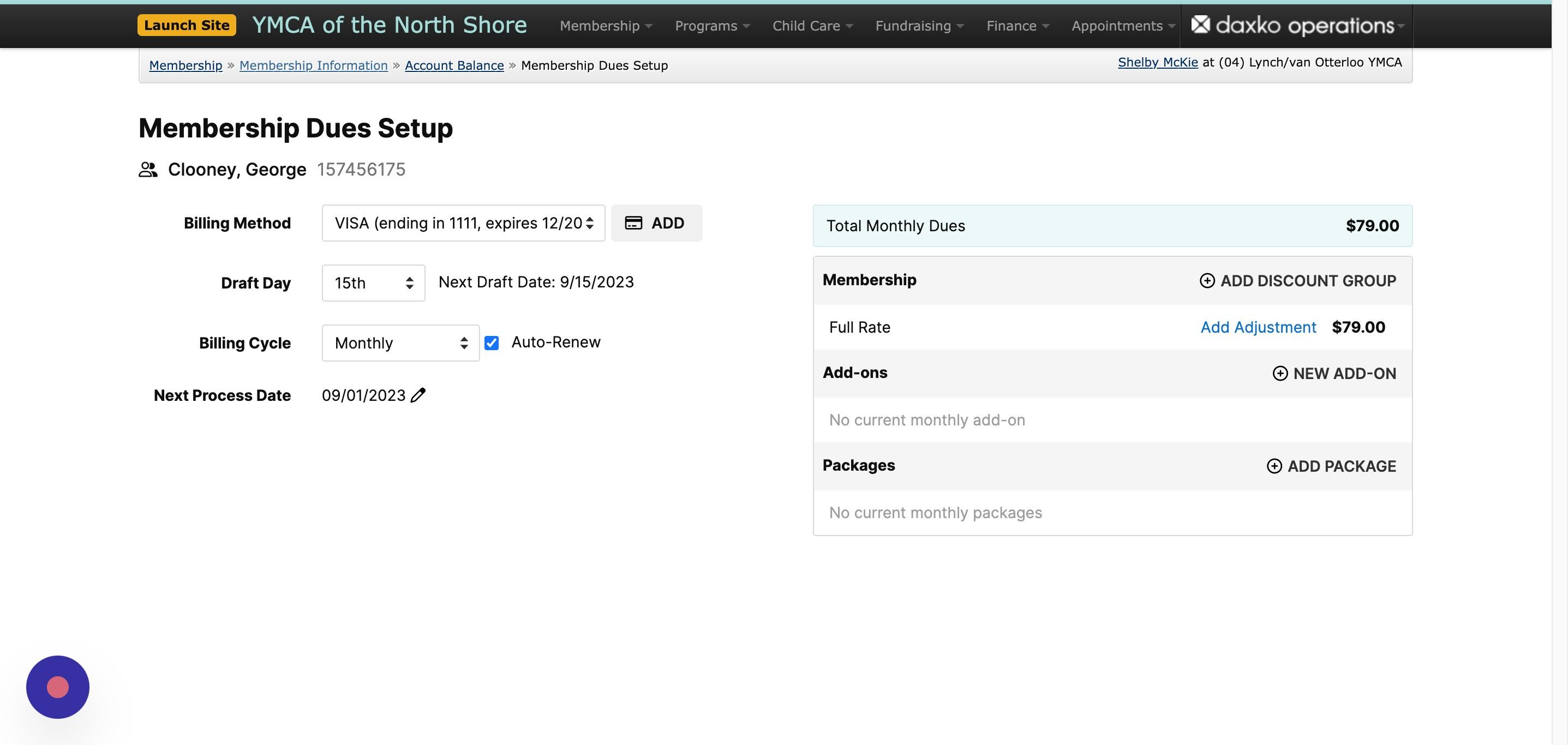 Screenshot of: Use the breadcrumb trail to return back to the Membership Information page.