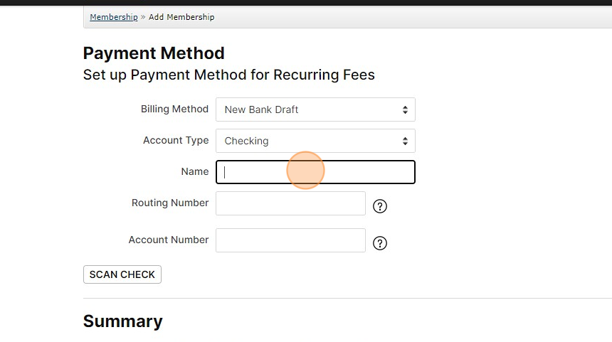 Screenshot of: FIll in all information required for the payment method