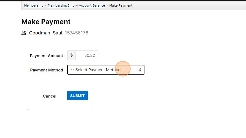 Screenshot of: Choose the payment method that you entered earlier 