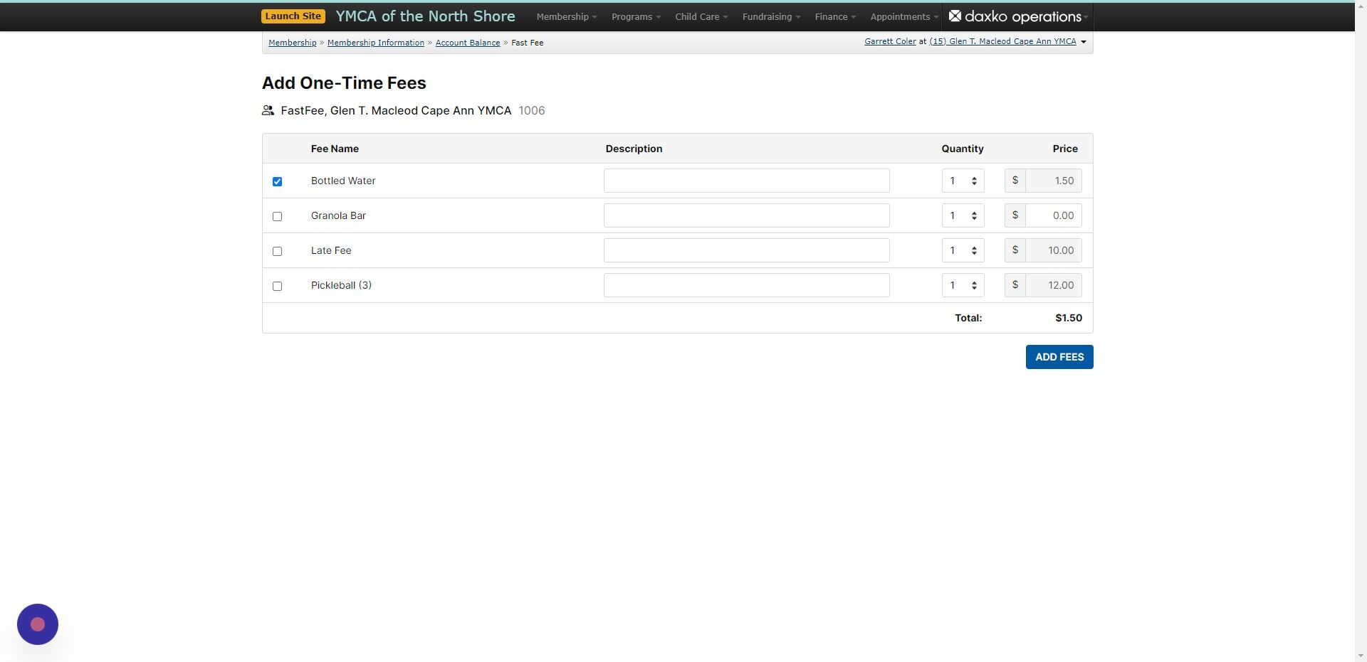 Screenshot of: Once you have selected all the fees click 