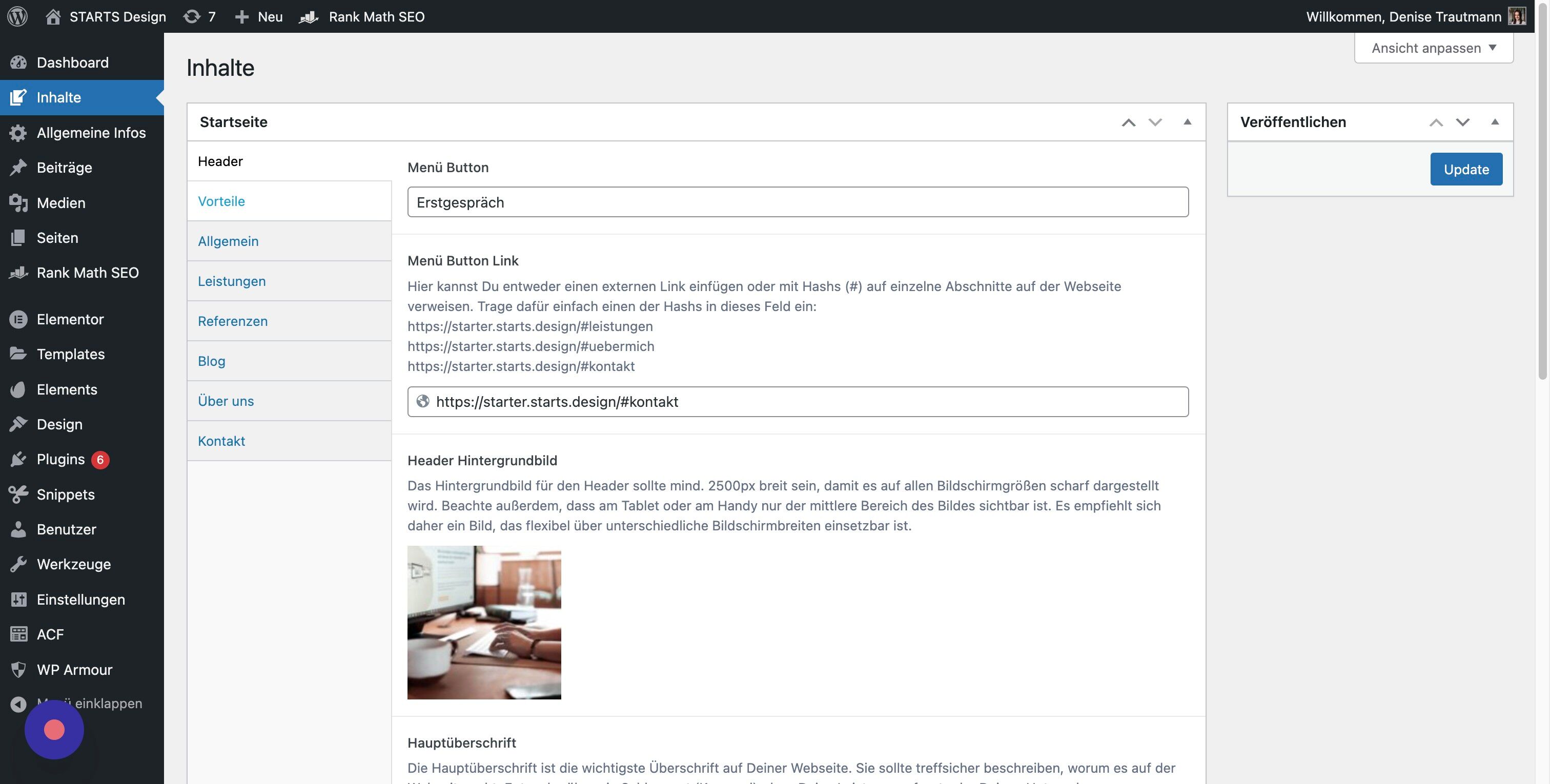 Screenshot of: Hier kannst Du Dich einfach durch die einzelnen Tabs klicken, um zum jeweiligen Abschnitt zu gelangen.