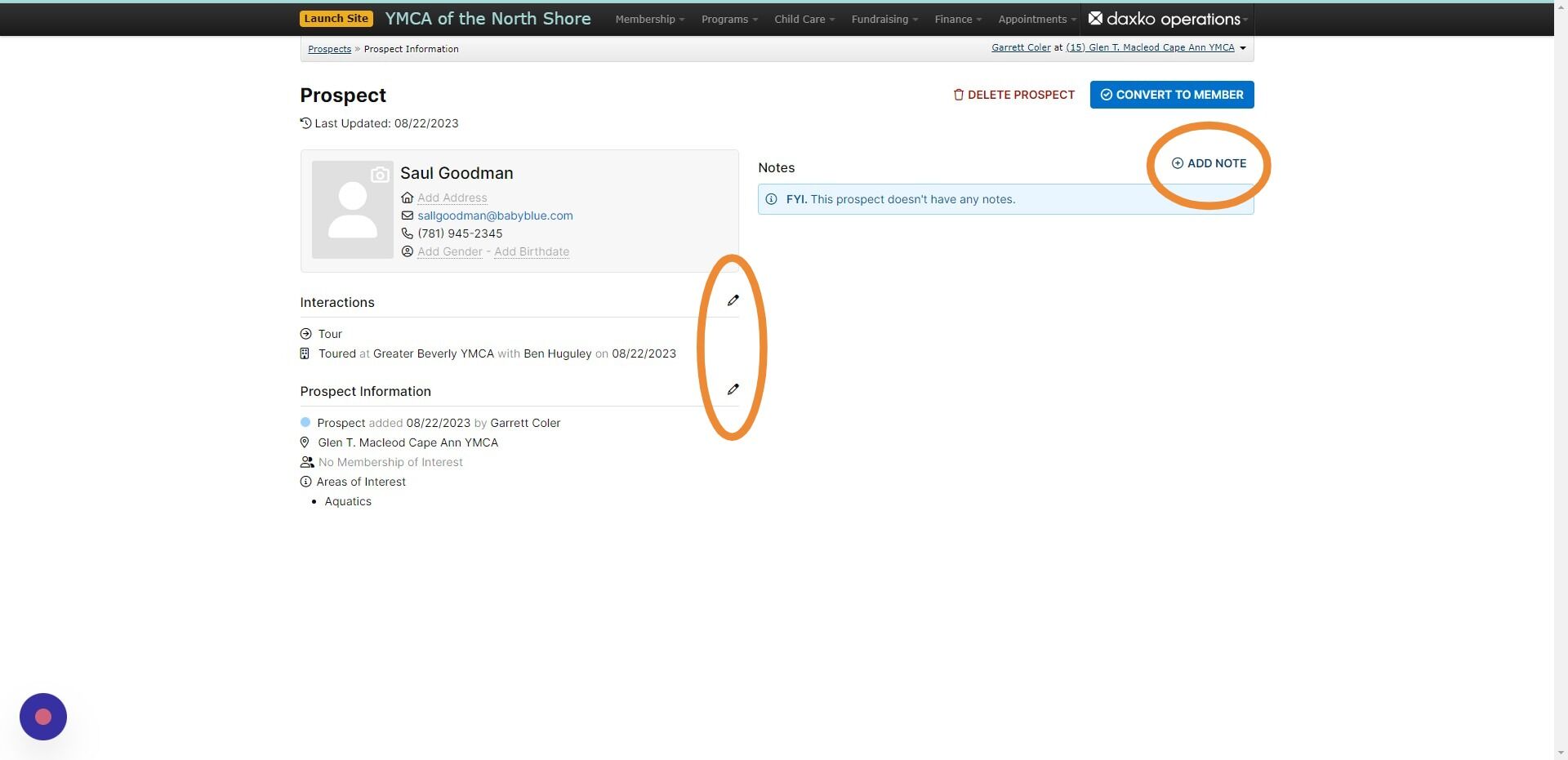 Screenshot of: Use the edit pencils to update or change any information, or click on 