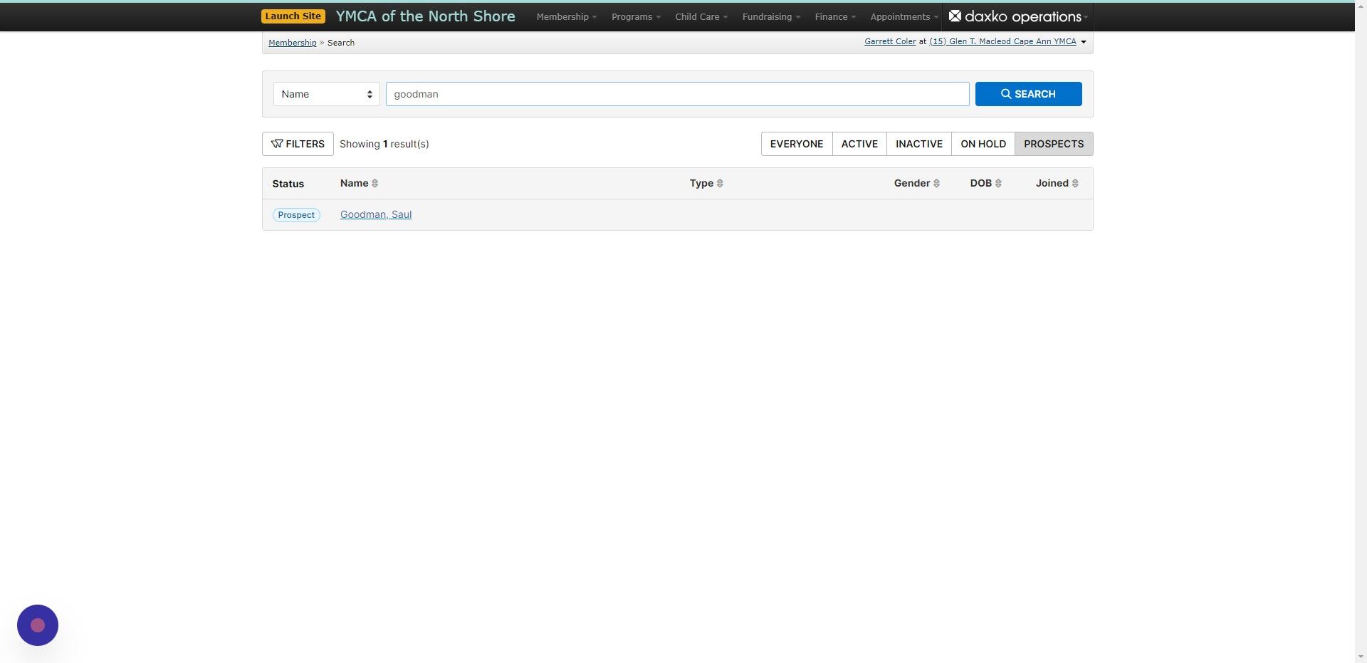 Screenshot of: Click on the prospect you are going to update 