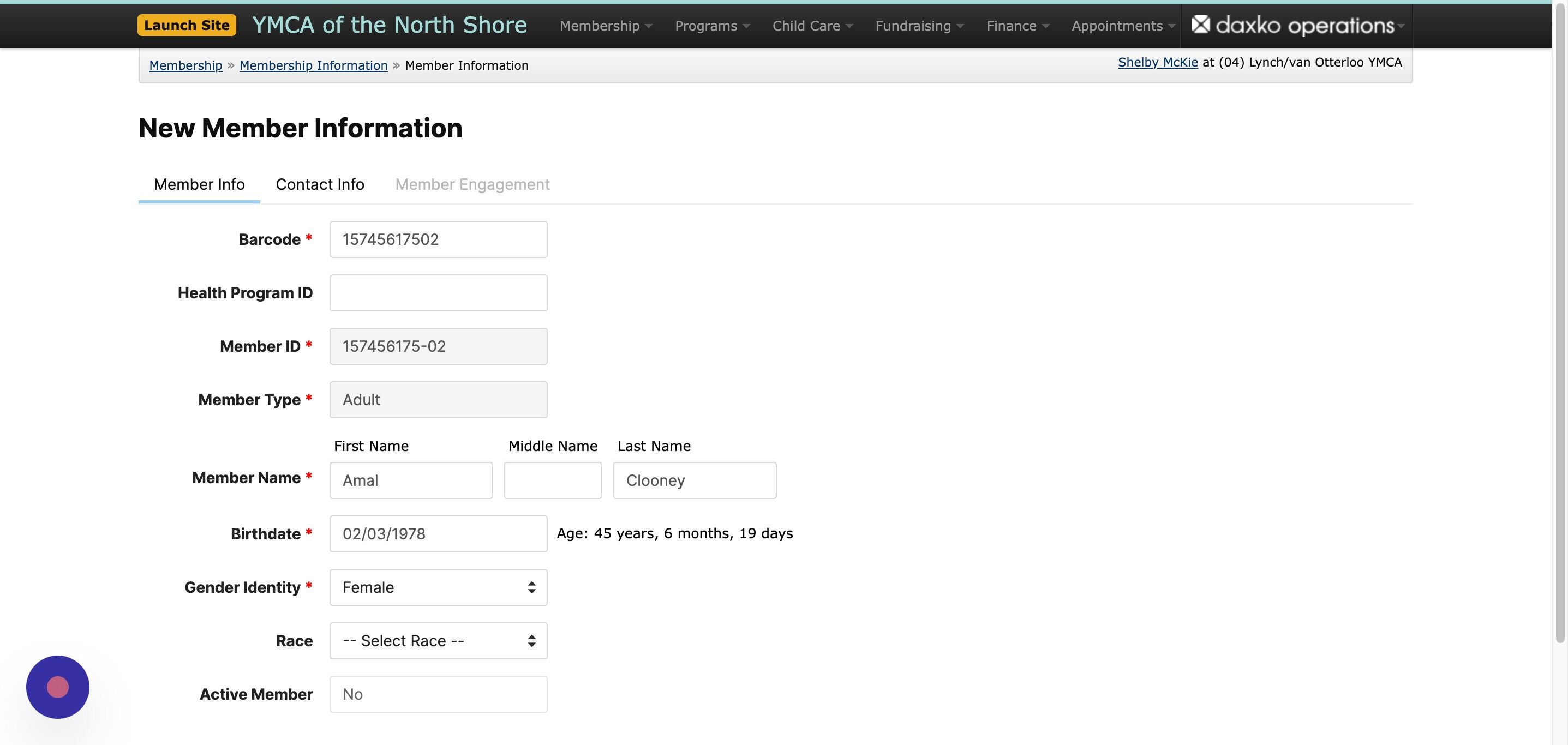 Screenshot of: Be sure to click through the Member Info, Contact Info and Member Engagement tabs to fill in all required information.