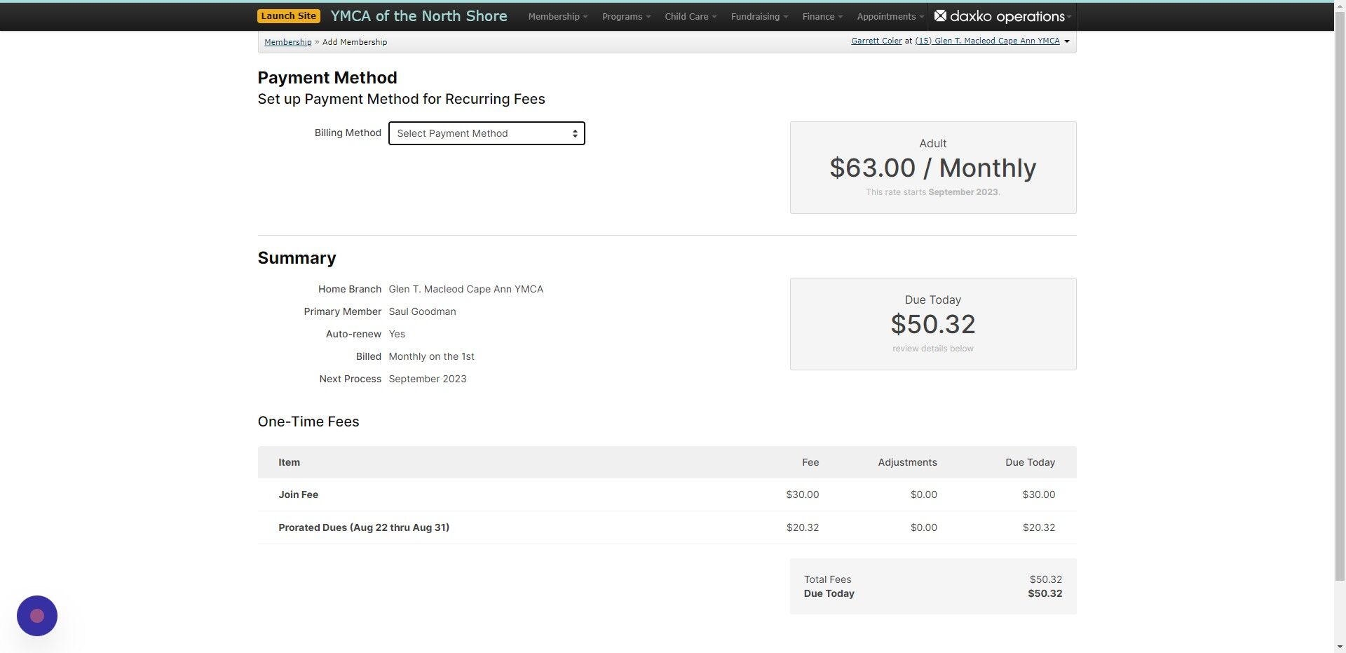Screenshot of: To select a payment method you will need to add in a card, or EFT