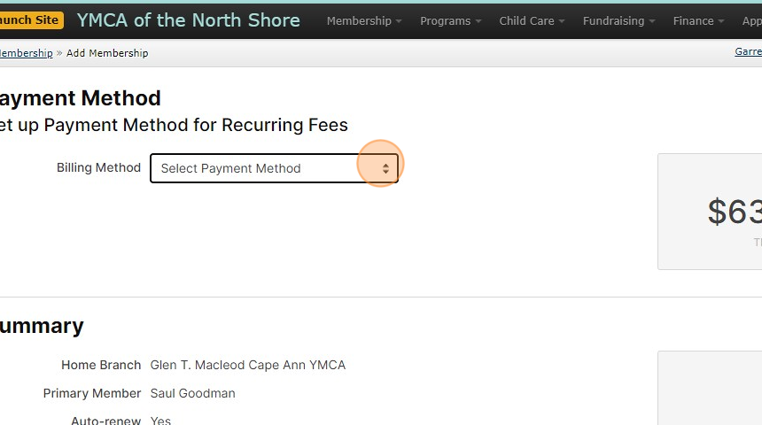 Screenshot of: To select a payment method you will need to add in a card, or EFT