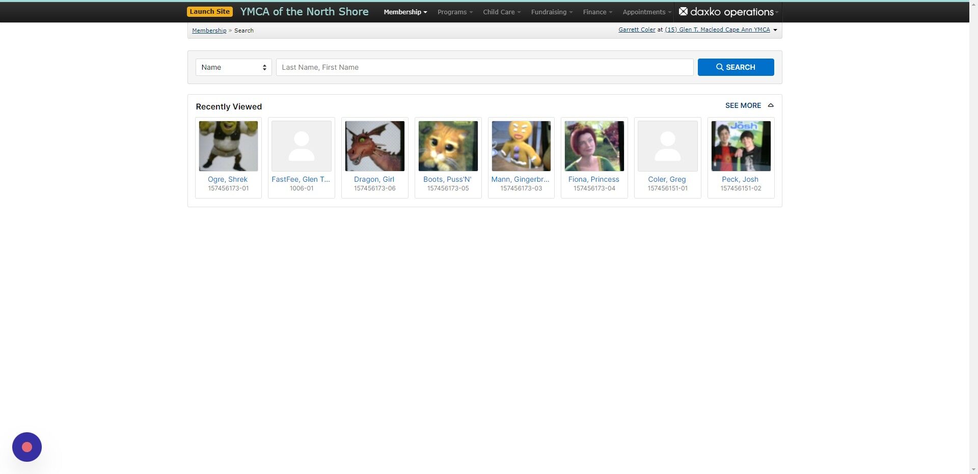 Screenshot of: Click the membership tab