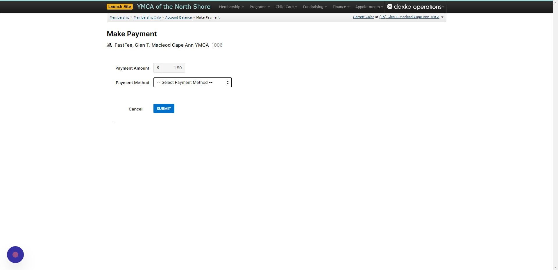 Screenshot of: Select Payment method