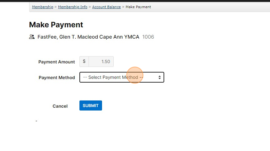 Screenshot of: Select Payment method