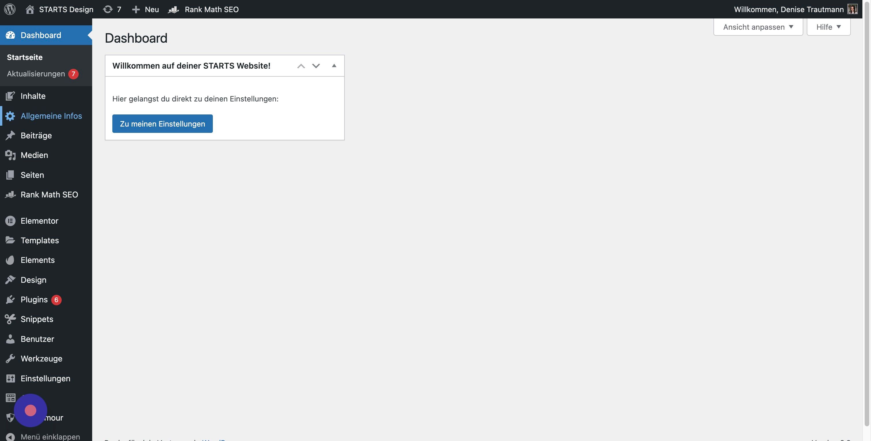 Screenshot of: Im Menü unter "Allgemeine Infos" findest Du die globalen Einstellungen der Webseite.