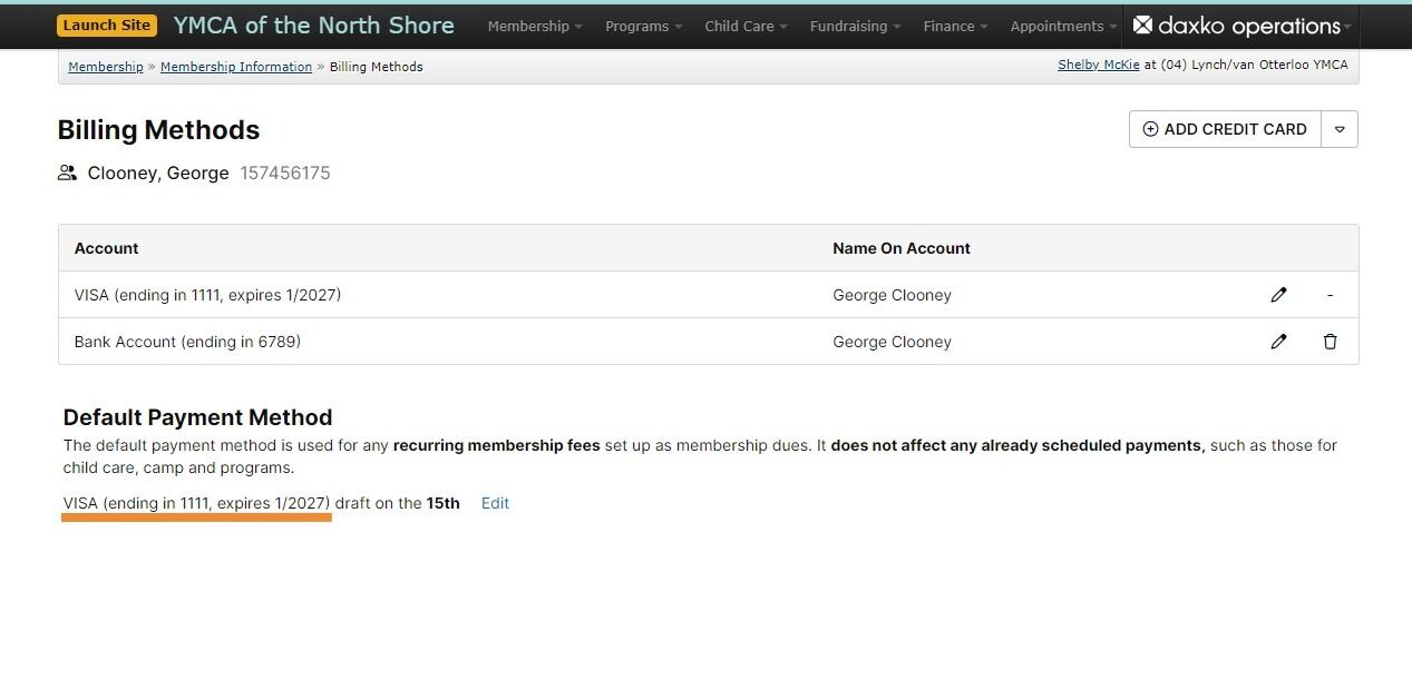 Screenshot of: Under Default Payment Method, click the 