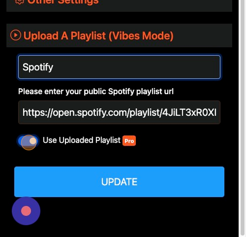 Screenshot of: Click the "Use Uploaded Playlist" field.
