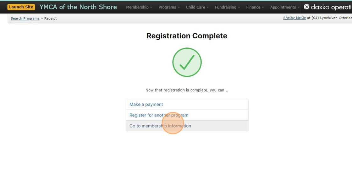 Screenshot of: Since there is no payment associated with the Member Guest Visit, click 