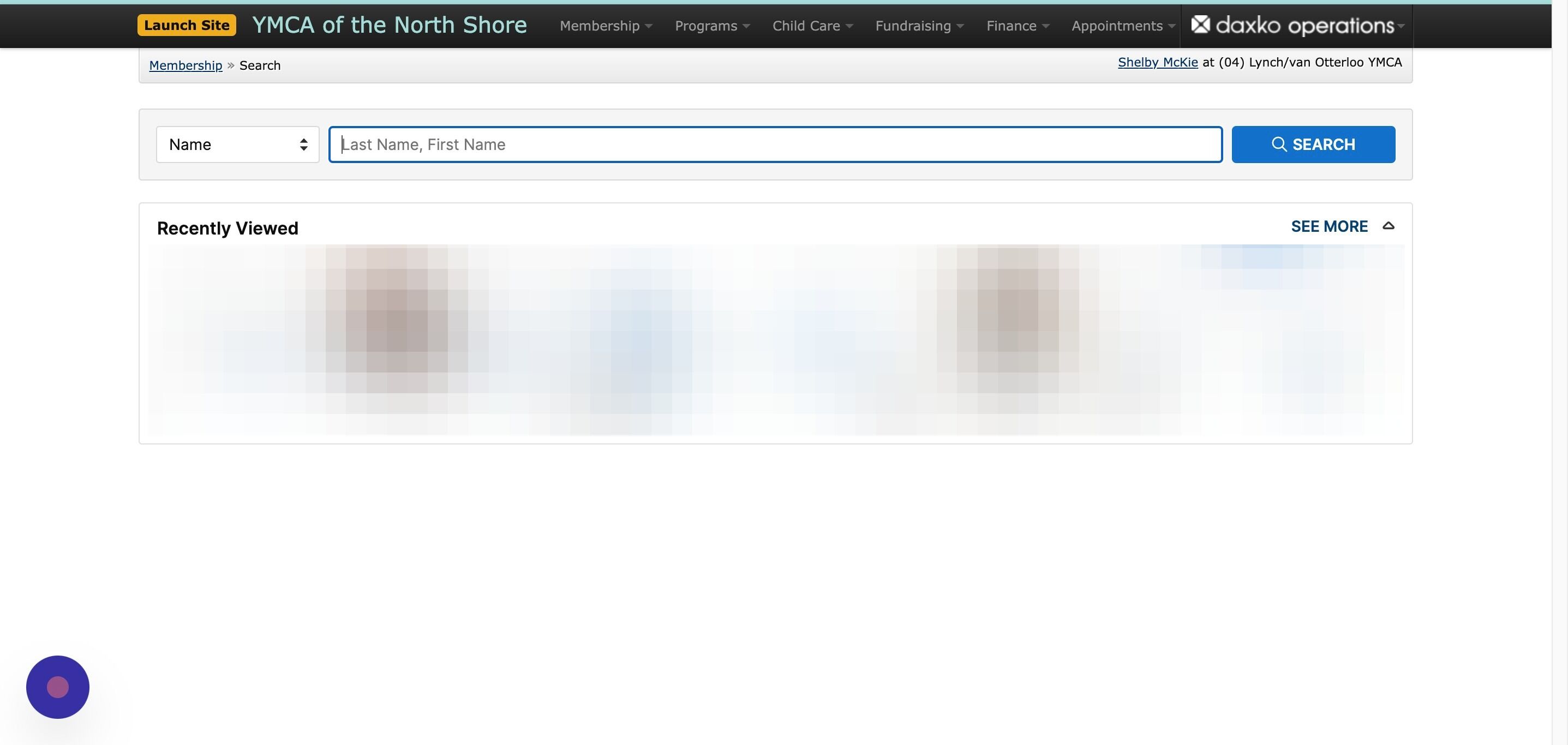Screenshot of: Pull up the member's information page by typing in their Last, First Name and clicking on the Member.