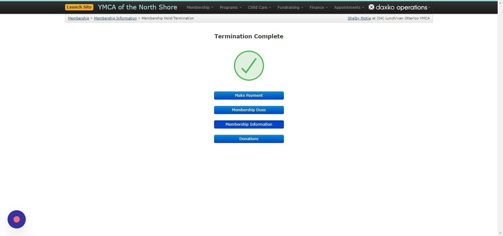 Screenshot of: Click the button to return to the 
