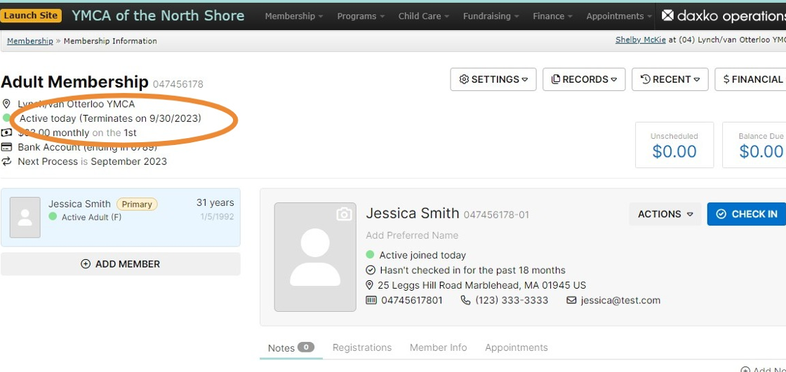 Screenshot of: See here that there is now a date set for this Membership to terminate.
