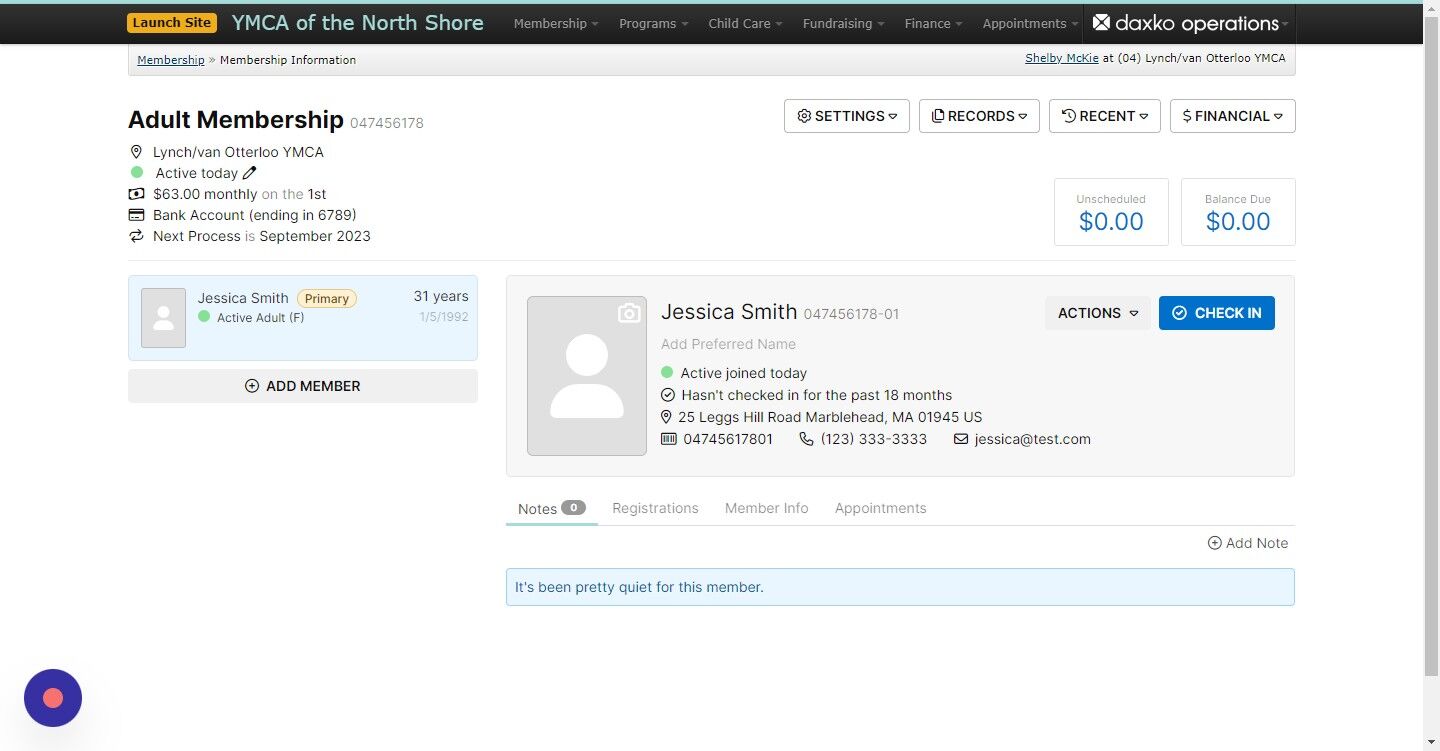 Screenshot of: Search and click on the Member wishing to terminate their membership. From their 