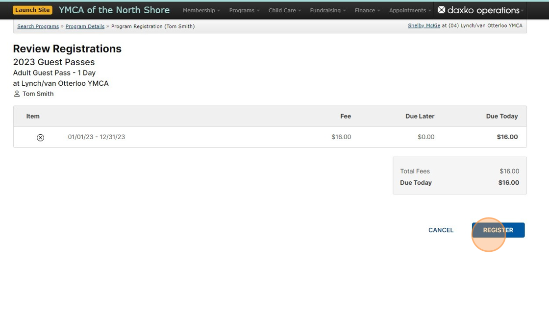 Screenshot of: Review the registration and click 