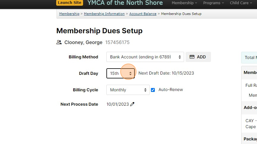 Screenshot of: Here, you can also change the monthly Draft Day if needed.