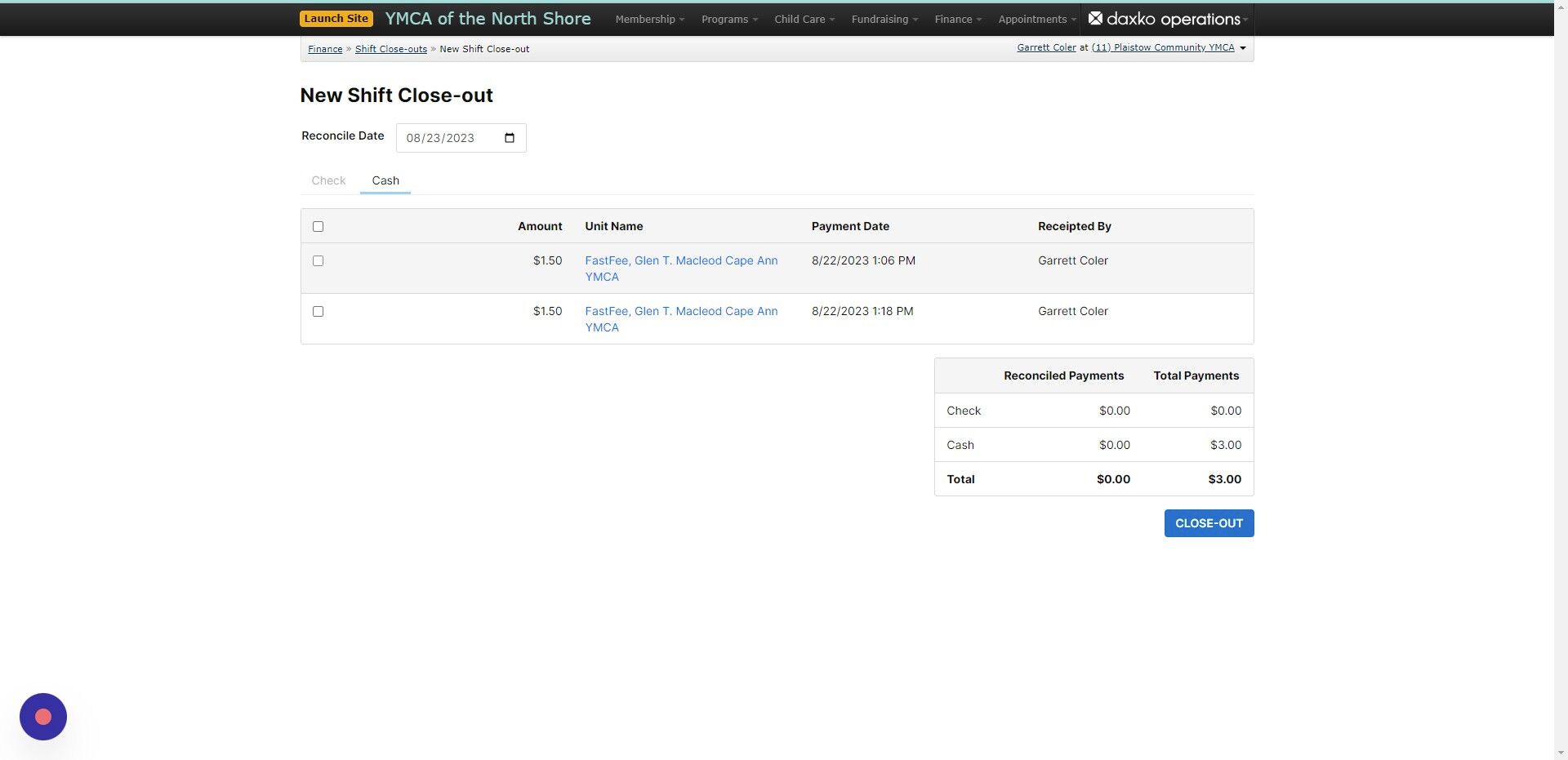 Screenshot of: Close out all payments before moving to the deposit step; note that you should speak to any staff who missed this step to ensure they complete this during their next shift.