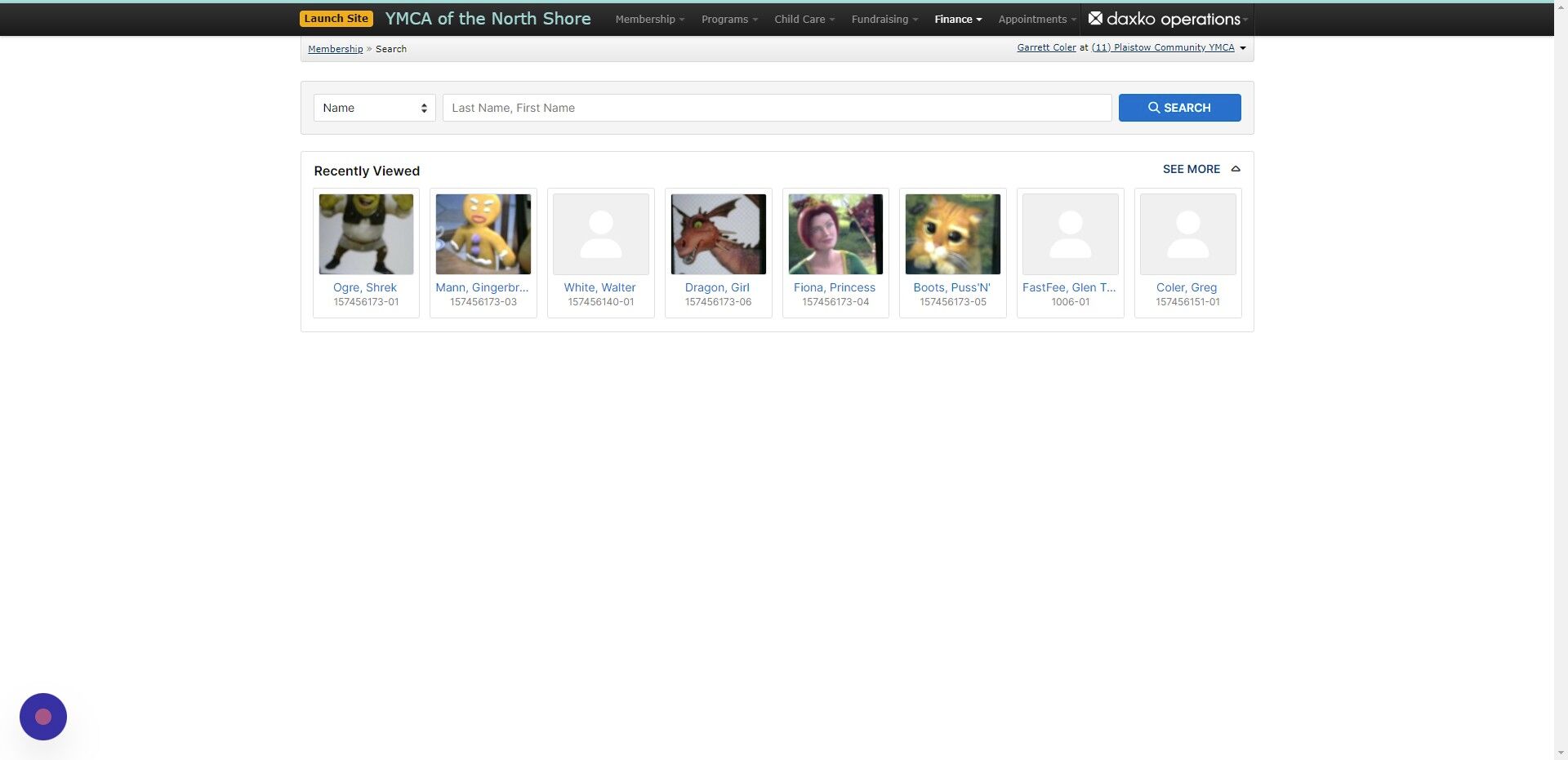 Screenshot of: Navigate to the Finance Tab
