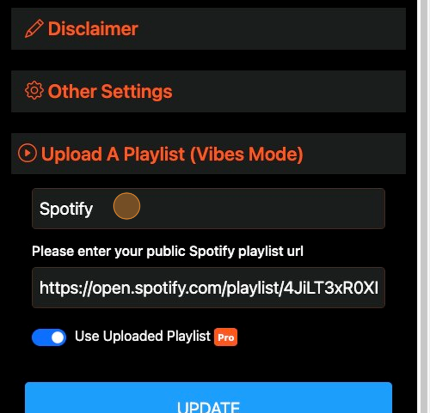 Screenshot of: Click the dropdown to choose spotify or csv file