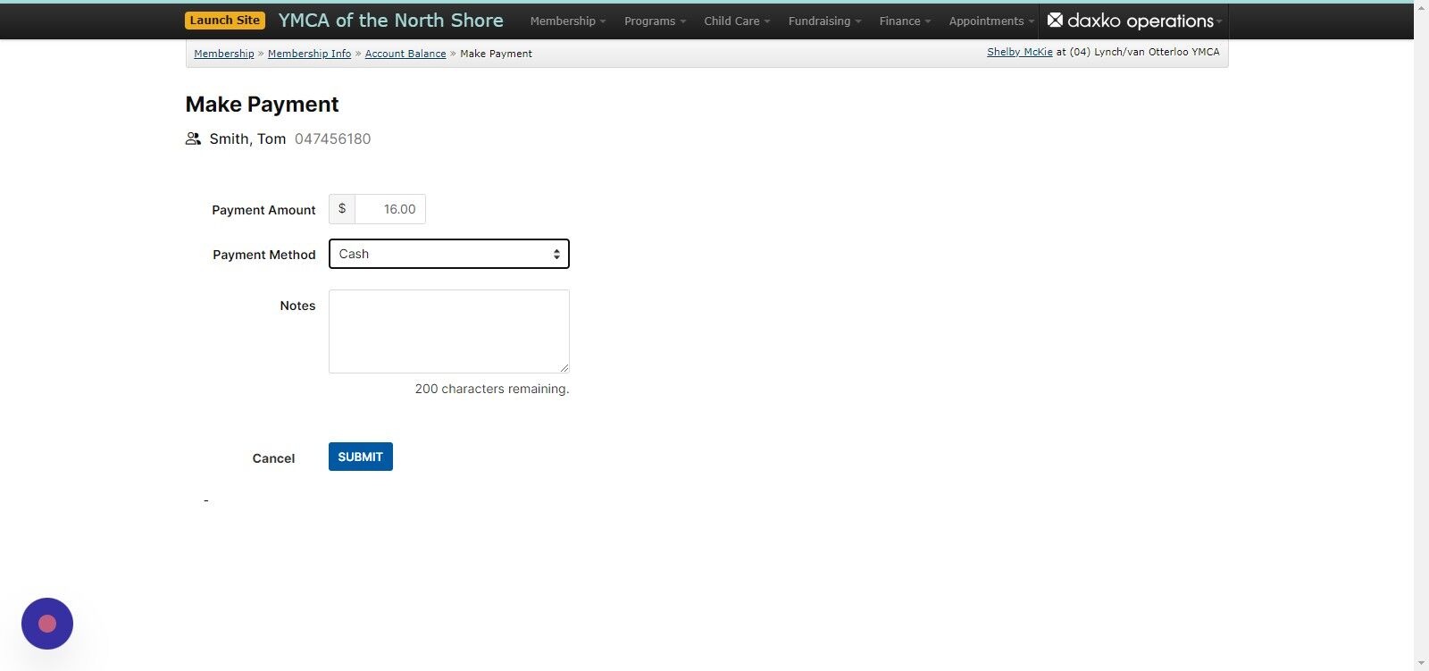 Screenshot of: Select the Payment Method to be used and click 