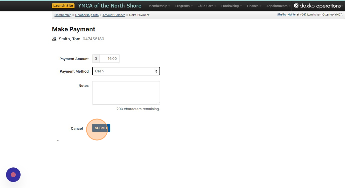 Screenshot of: Select the Payment Method to be used and click 
