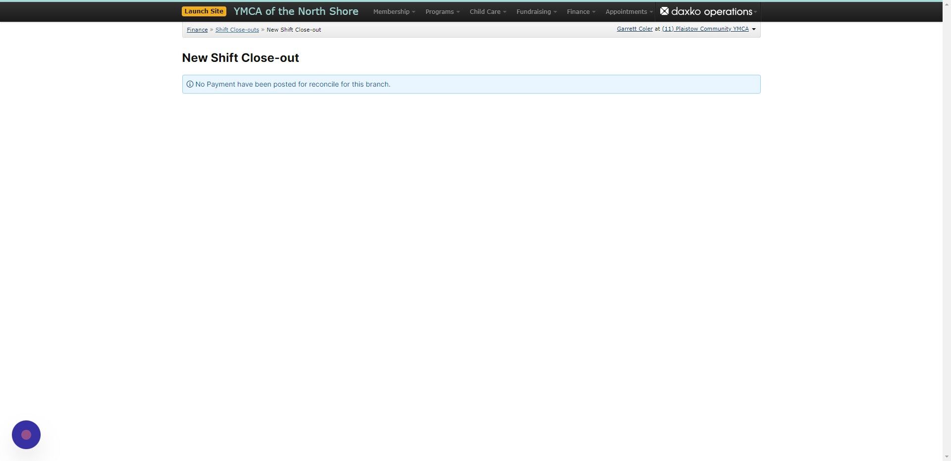 Screenshot of: If there are no outstanding closeouts at a branch the sheet will look like this. 