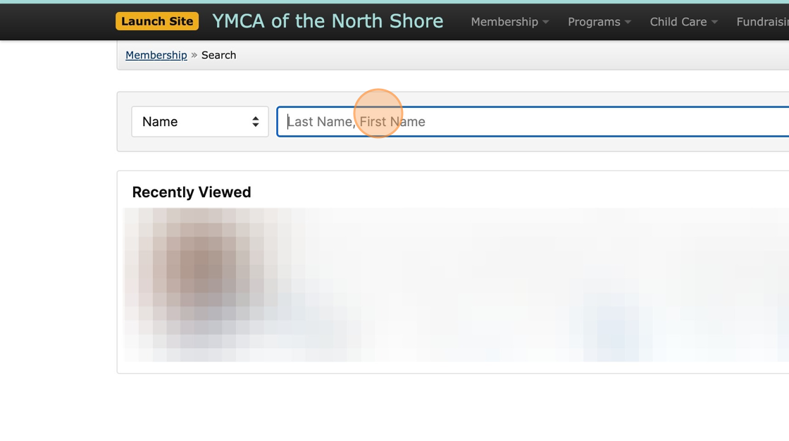 Screenshot of: Pull up the Member's Information page by searching for their Last, First Name and clicking on the Member.