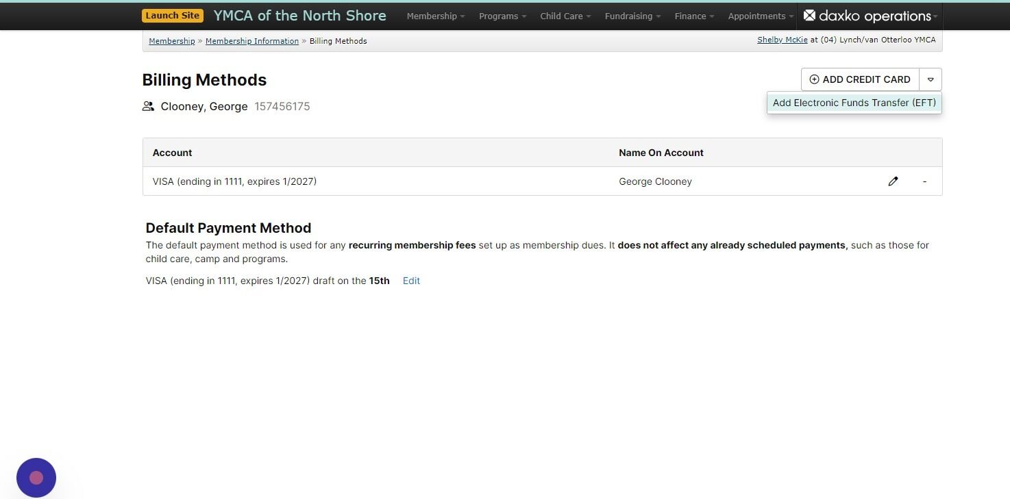 Screenshot of: From the Billing Methods page, use the dropdown next to 